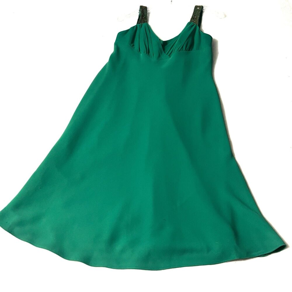 Evan Picone Emerald Green Rhinestone Strap Mid Length Lined Formal Dress 10 Zip